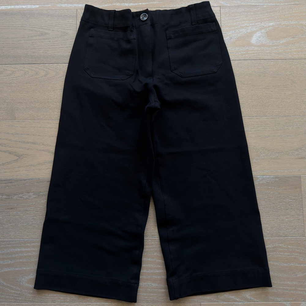 Quince Wide Leg Cropped Pants Womens 10 Black High Rise Stretch Work Minimalist